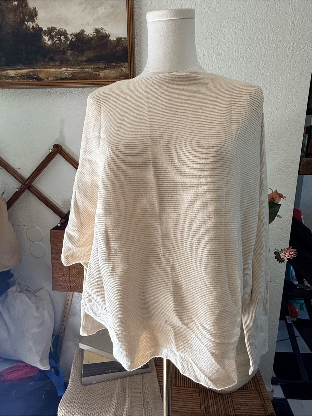Neutral Ribbed Boxy Sweater - Cream